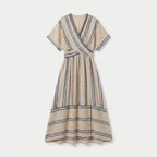 Rivaclo | Femme Robe Rayée Col V – Ligne A Plissée Maxi