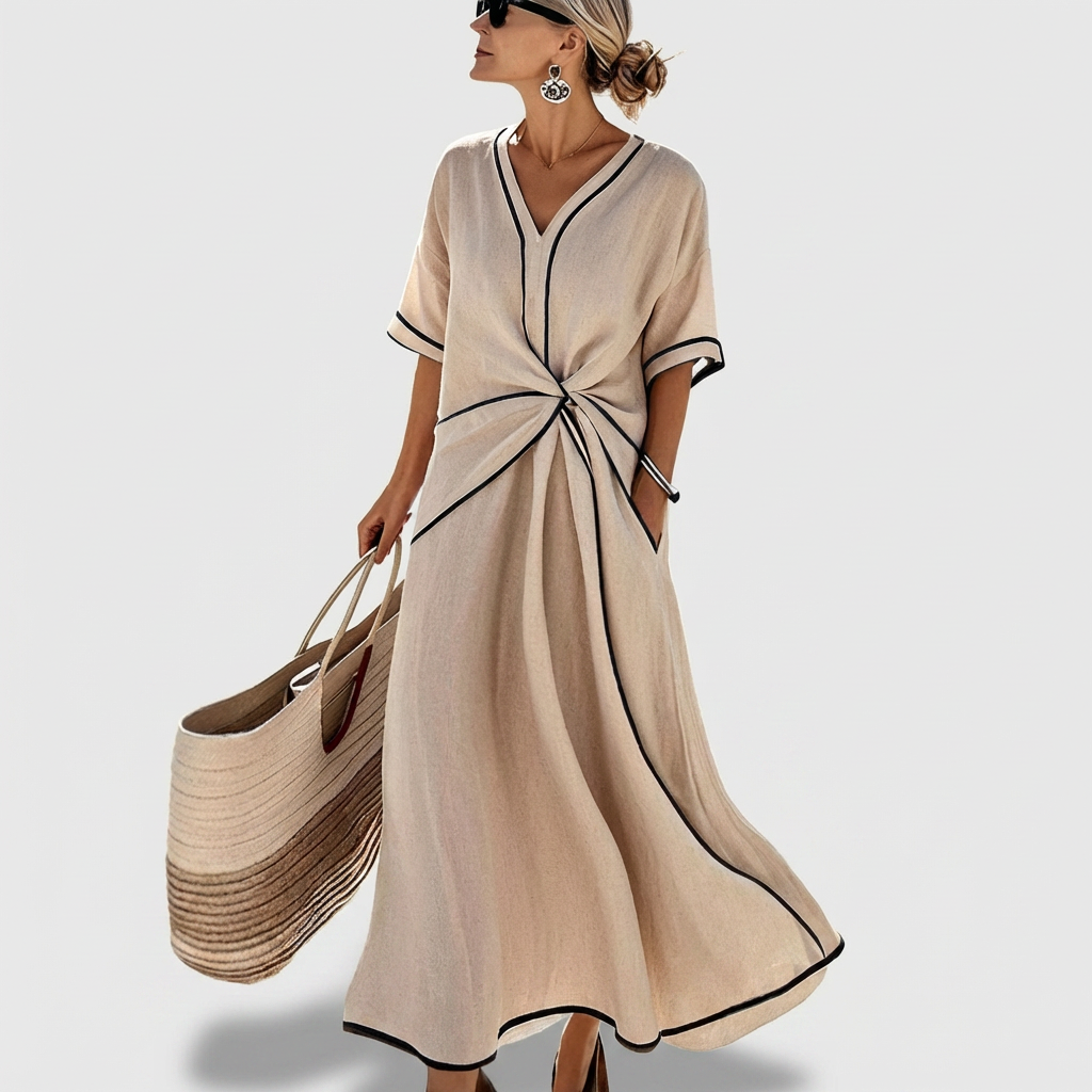 Rivaclo | Femme Robe Rayée Manches Courtes – Maxi