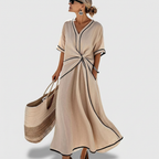Rivaclo | Femme Robe Rayée Manches Courtes – Maxi