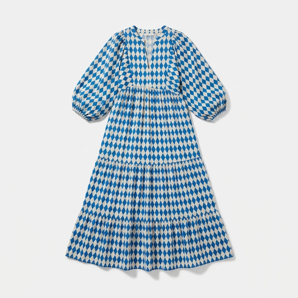 Rivaclo | Women's Vintage Printed V-Neck Dress – Fluid Maxi Bohemian Look