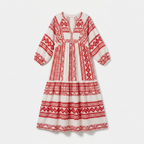 Rivaclo | Women's Vintage Printed V-Neck Dress – Fluid Maxi Bohemian Look