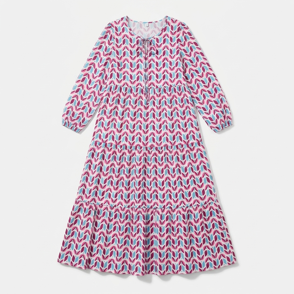 Rivaclo | Women's Vintage Printed V-Neck Dress – Fluid Maxi Bohemian Look