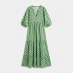 Rivaclo | Women's Vintage Printed V-Neck Dress – Fluid Maxi Bohemian Look