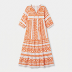 Rivaclo | Women's Vintage Printed V-Neck Dress – Fluid Maxi Bohemian Look