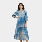 Rivaclo | Women's Vintage Printed V-Neck Dress – Fluid Maxi Bohemian Look