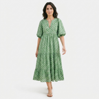 Rivaclo | Women's Vintage Printed V-Neck Dress – Fluid Maxi Bohemian Look