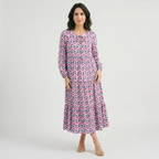 Rivaclo | Women's Vintage Printed V-Neck Dress – Fluid Maxi Bohemian Look