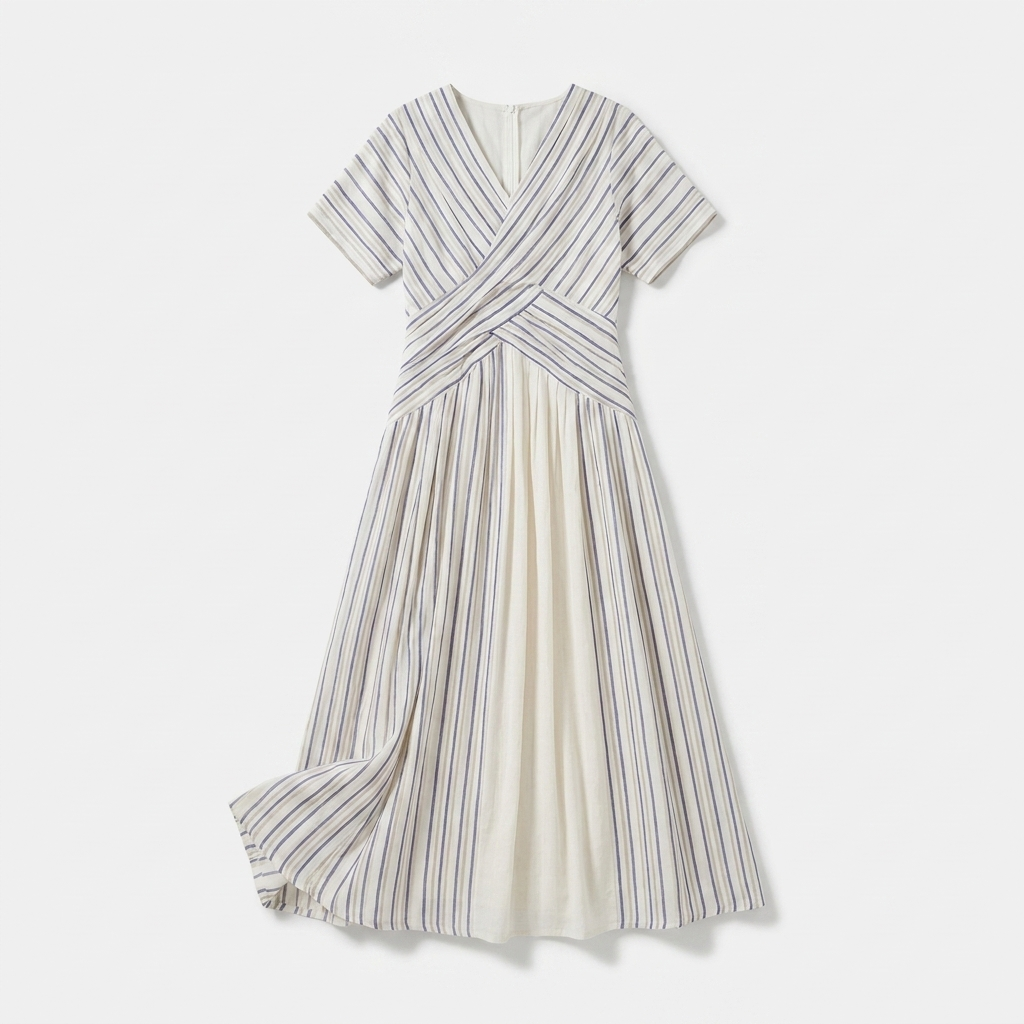 Rivaclo | Femme Robe Rayée Longueur Midi – Coupe Ample