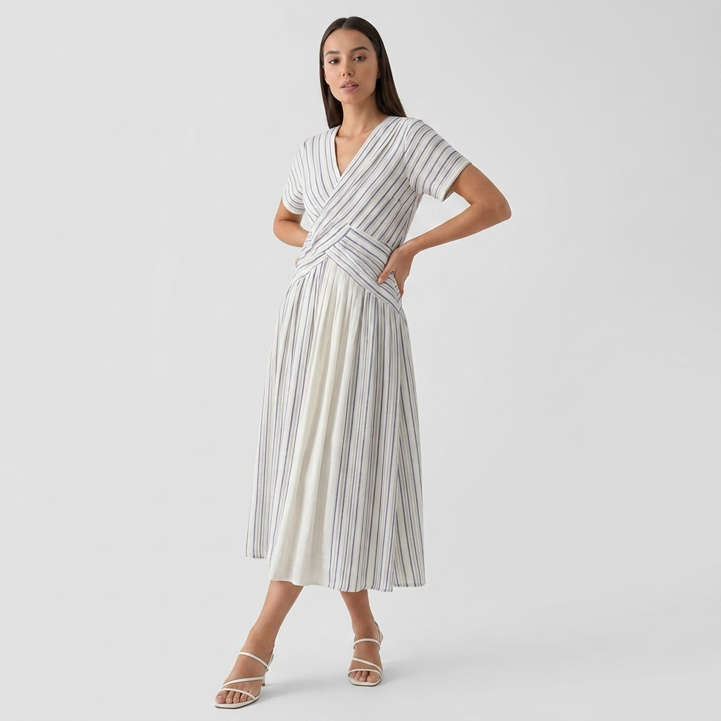 Rivaclo | Women's Striped Midi Length Dress – Loose Fit