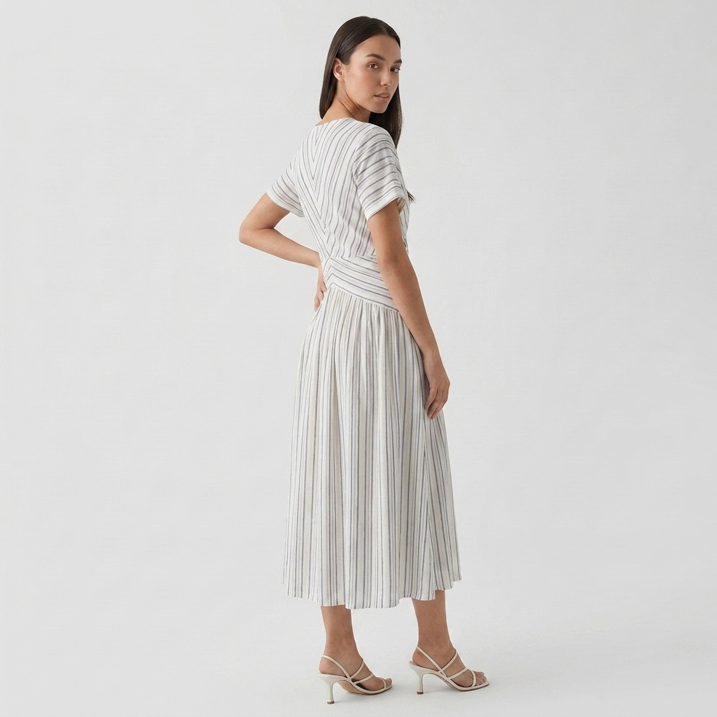 Rivaclo | Femme Robe Rayée Longueur Midi – Coupe Ample