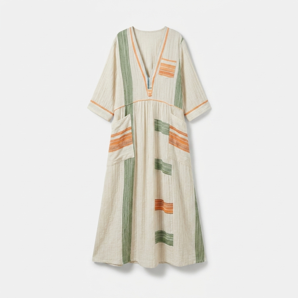 Rivaclo | Women's Printed V-Neck Dress – 3/4 Sleeves