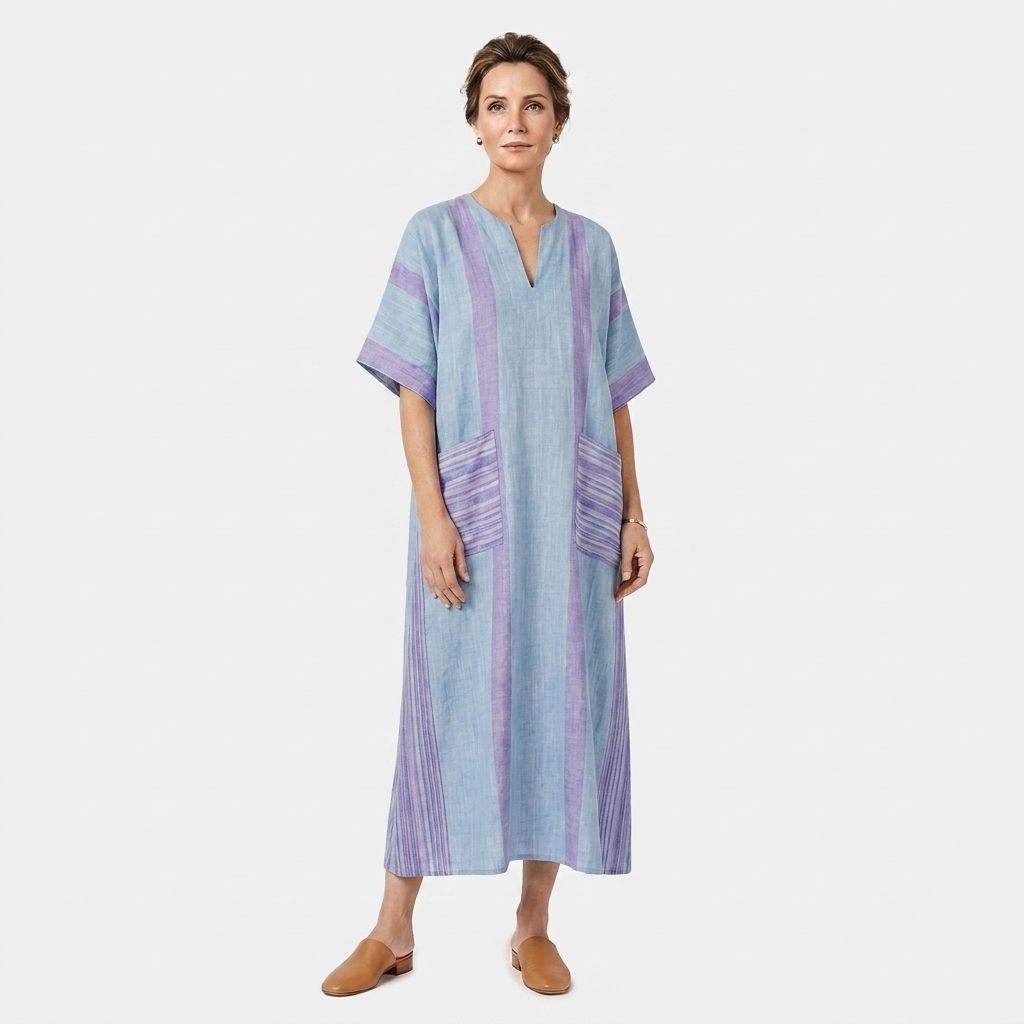 Rivaclo | Women's Printed V-Neck Dress – 3/4 Sleeves