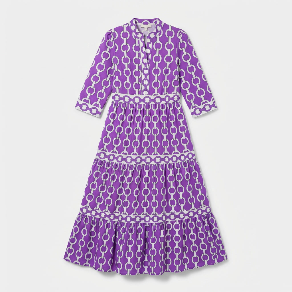 Rivaclo | Women's Geometric Printed Round Neck Dress – Fluid Maxi