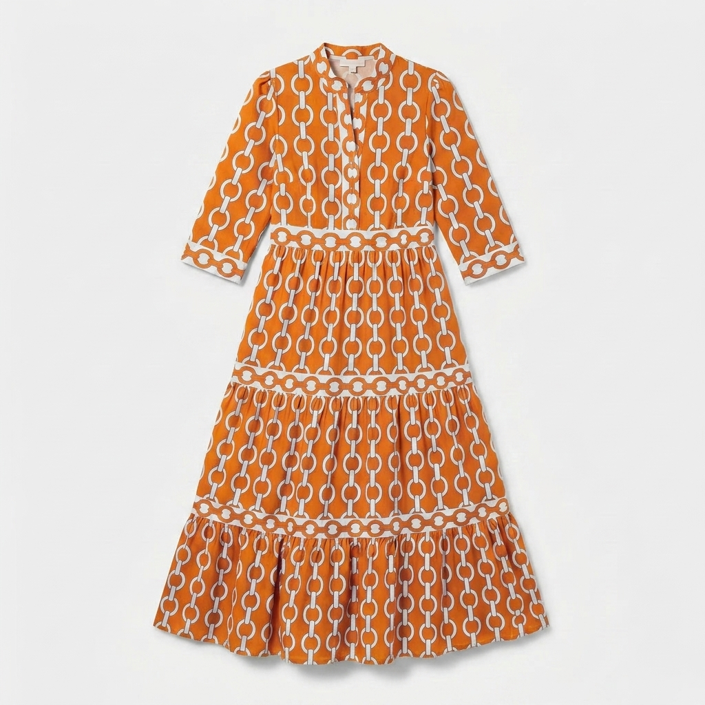Rivaclo | Women's Geometric Printed Round Neck Dress – Fluid Maxi