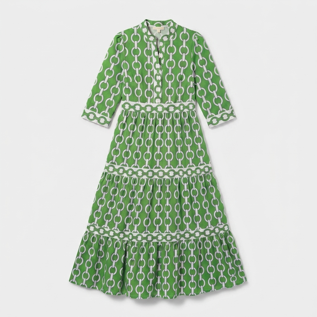 Rivaclo | Women's Geometric Printed Round Neck Dress – Fluid Maxi