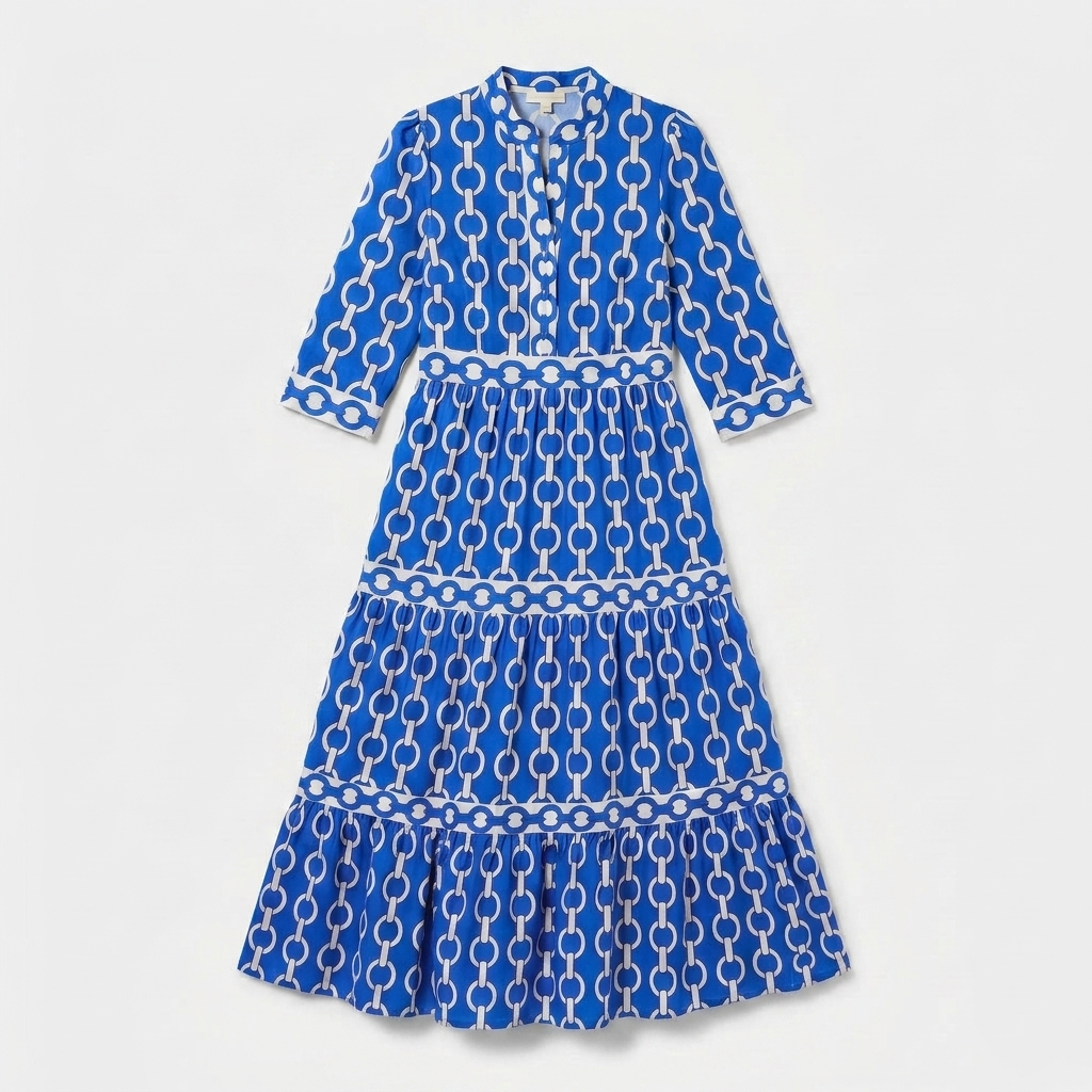 Rivaclo | Women's Geometric Printed Round Neck Dress – Fluid Maxi