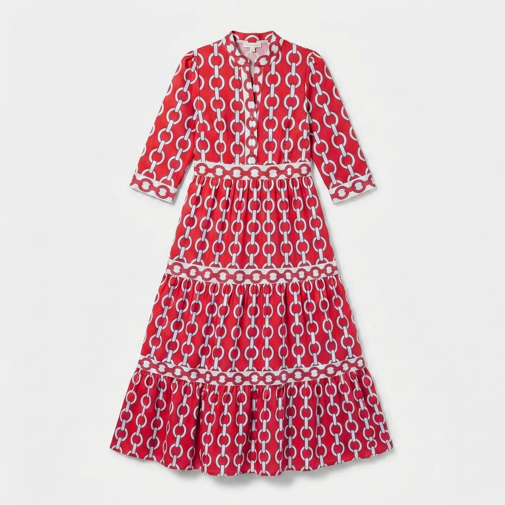 Rivaclo | Women's Geometric Printed Round Neck Dress – Fluid Maxi