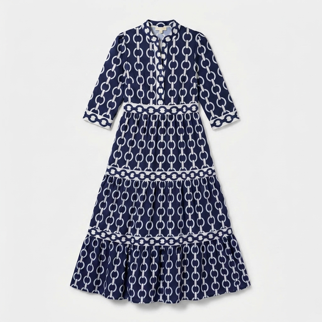 Rivaclo | Women's Geometric Printed Round Neck Dress – Fluid Maxi