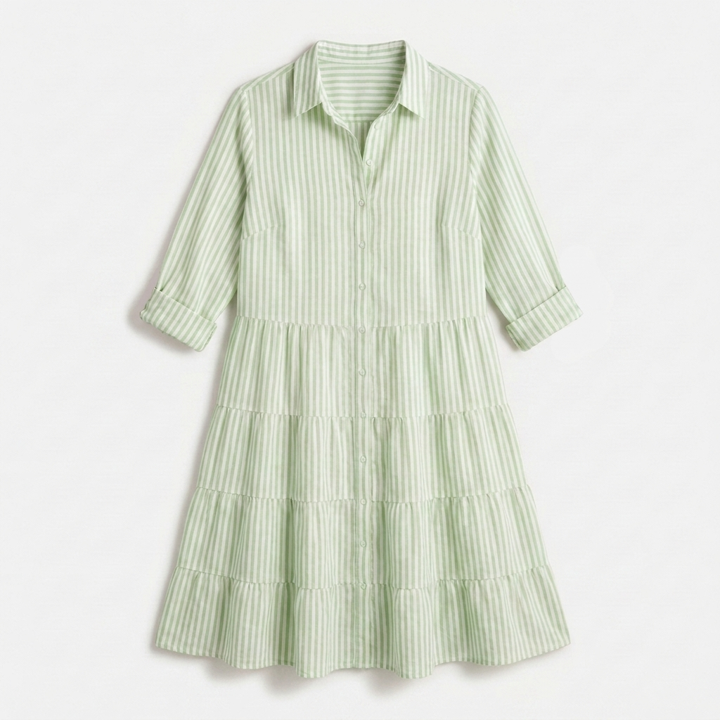 Rivaclo | Women's Striped Shirt Dress with Long Sleeves and Notched Collar – Button Detail