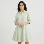 Rivaclo | Women's Striped Shirt Dress with Long Sleeves and Notched Collar – Button Detail