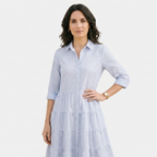 Rivaclo | Women's Striped Shirt Dress with Long Sleeves and Notched Collar – Button Detail