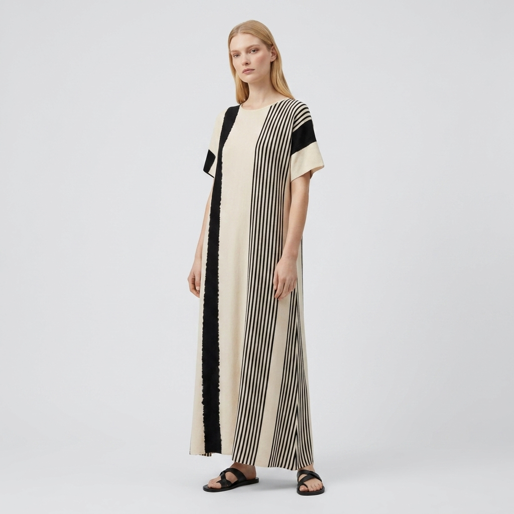 Rivaclo | Women's Printed V-Neck Dress with 3/4 Sleeves – Pockets