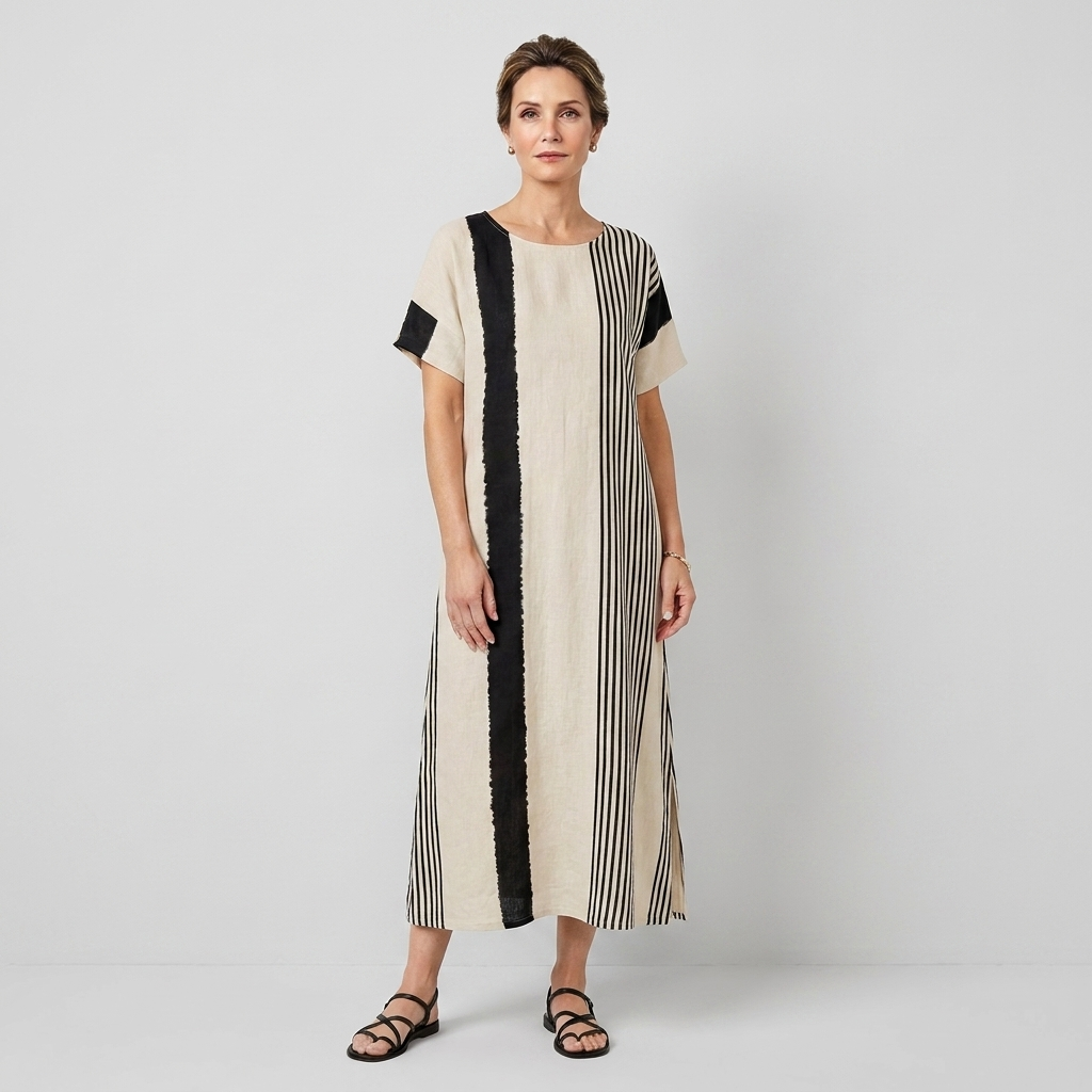 Rivaclo | Women's Printed V-Neck Dress with 3/4 Sleeves – Pockets