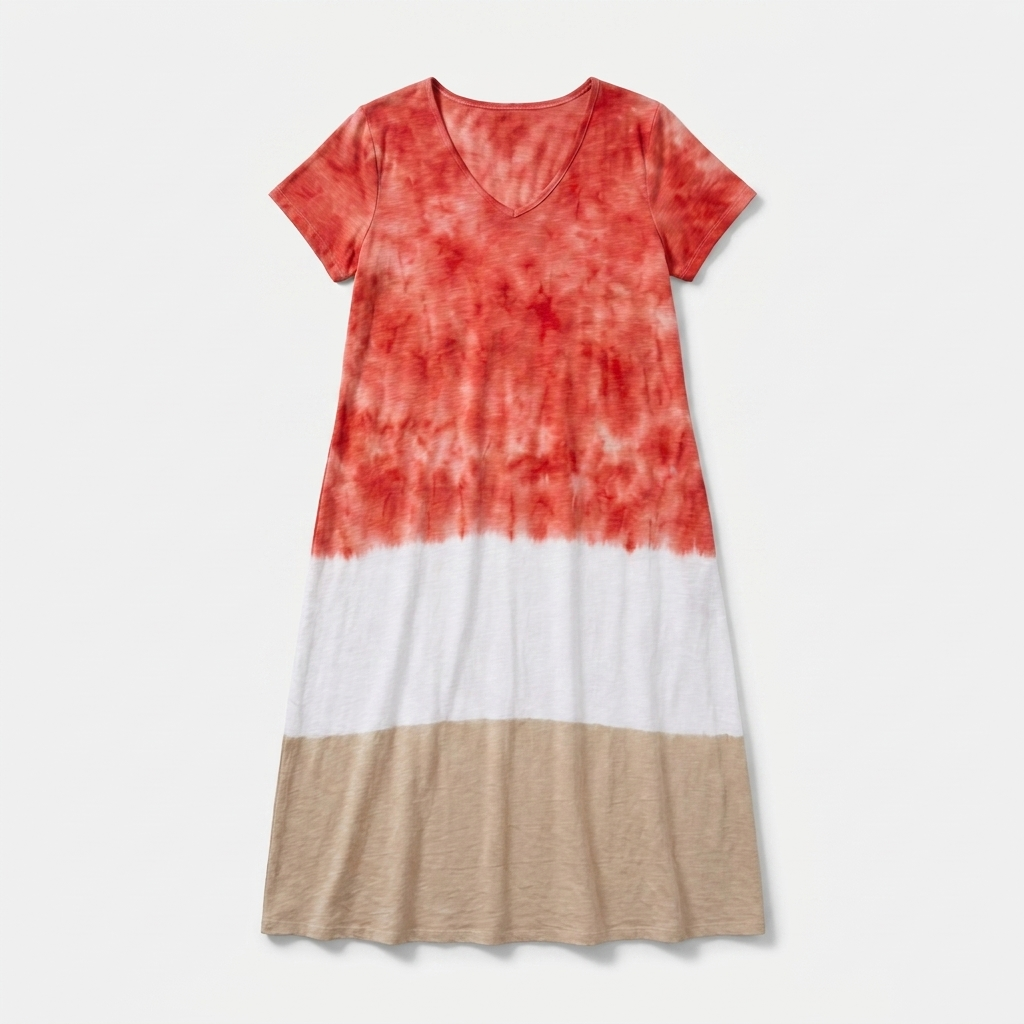 Rivaclo | Women's Gradient V-Neck Dress with Short Sleeves – Fluid Silhouette