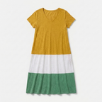 Rivaclo | Women's Gradient V-Neck Dress with Short Sleeves – Fluid Silhouette