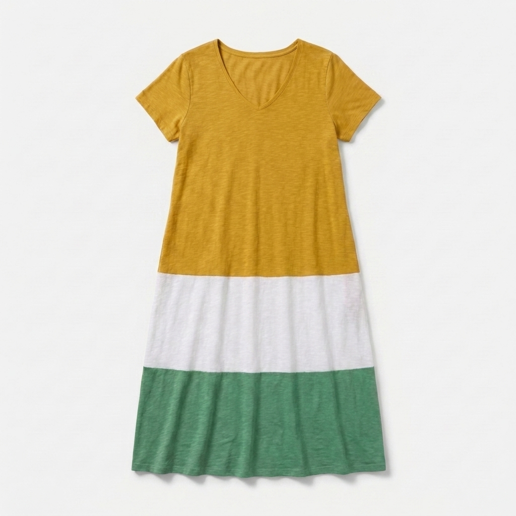 Rivaclo | Women's Gradient V-Neck Dress with Short Sleeves – Fluid Silhouette