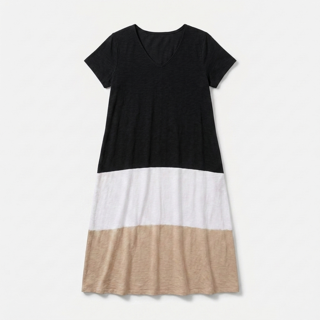 Rivaclo | Women's Gradient V-Neck Dress with Short Sleeves – Fluid Silhouette