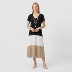 Rivaclo | Women's Gradient V-Neck Dress with Short Sleeves – Fluid Silhouette