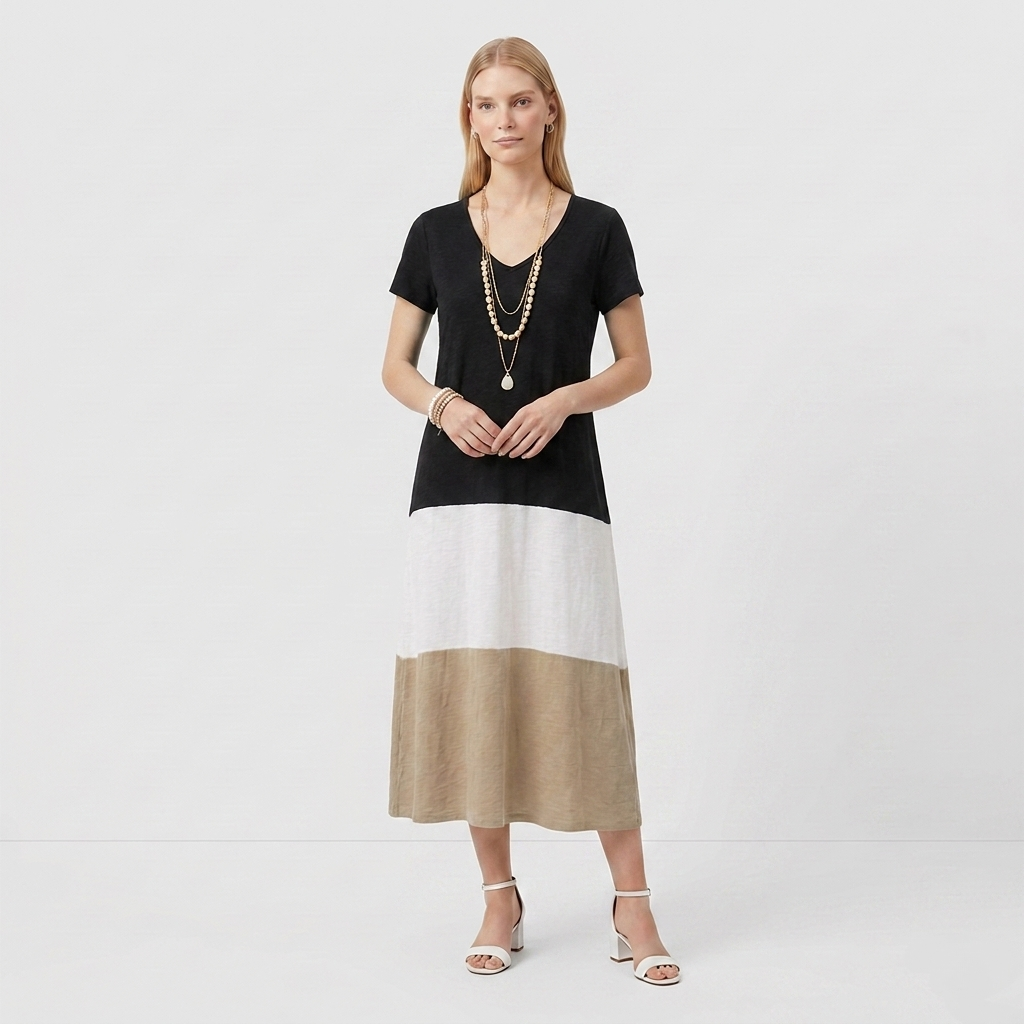 Rivaclo | Women's Gradient V-Neck Dress with Short Sleeves – Fluid Silhouette