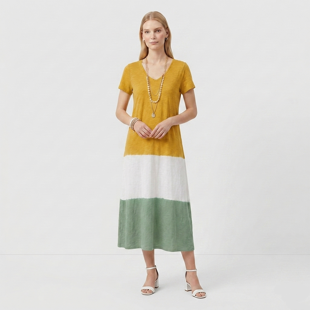 Rivaclo | Women's Gradient V-Neck Dress with Short Sleeves – Fluid Silhouette