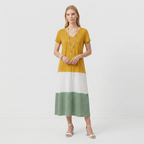 Rivaclo | Women's Gradient V-Neck Dress with Short Sleeves – Fluid Silhouette