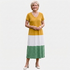 Rivaclo | Women's Gradient V-Neck Dress with Short Sleeves – Fluid Silhouette