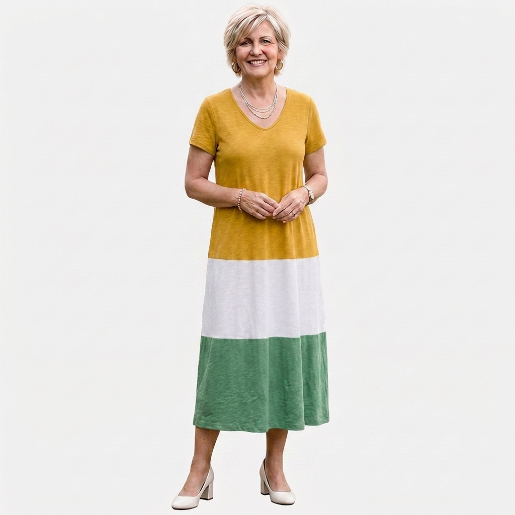 Rivaclo | Women's Gradient V-Neck Dress with Short Sleeves – Fluid Silhouette