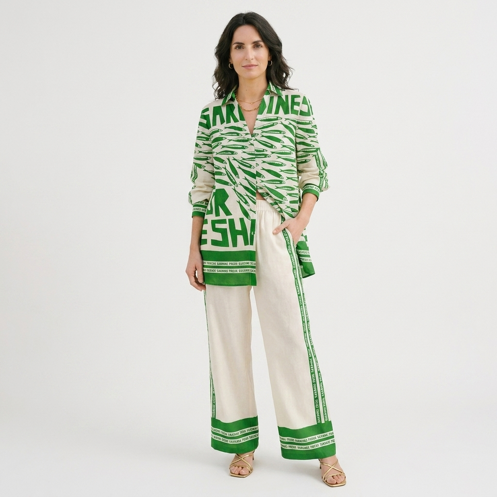 Rivaclo | Women's Coordinated Set with Wide Legs – Abstract Print