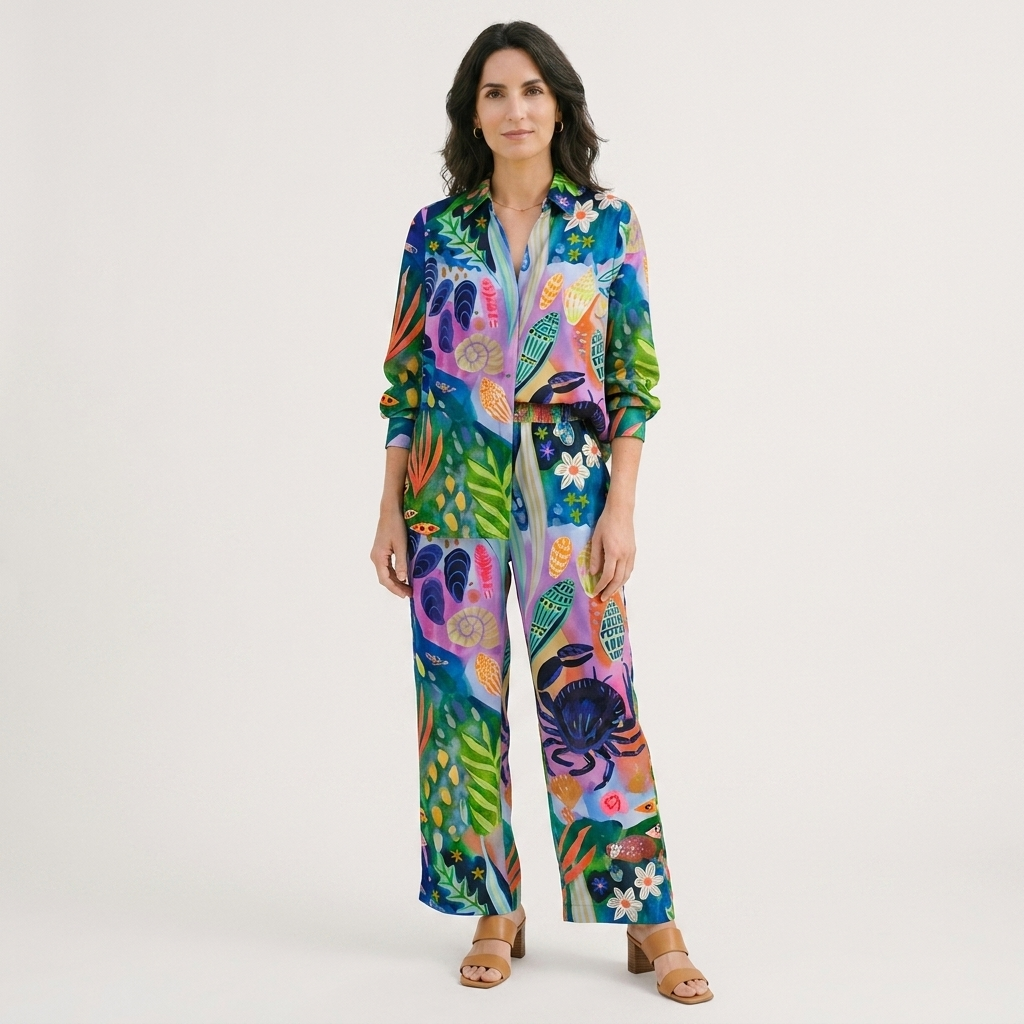 Rivaclo | Femme Ensemble Coordonné à Jambes Larges – Imprimé Abstrait