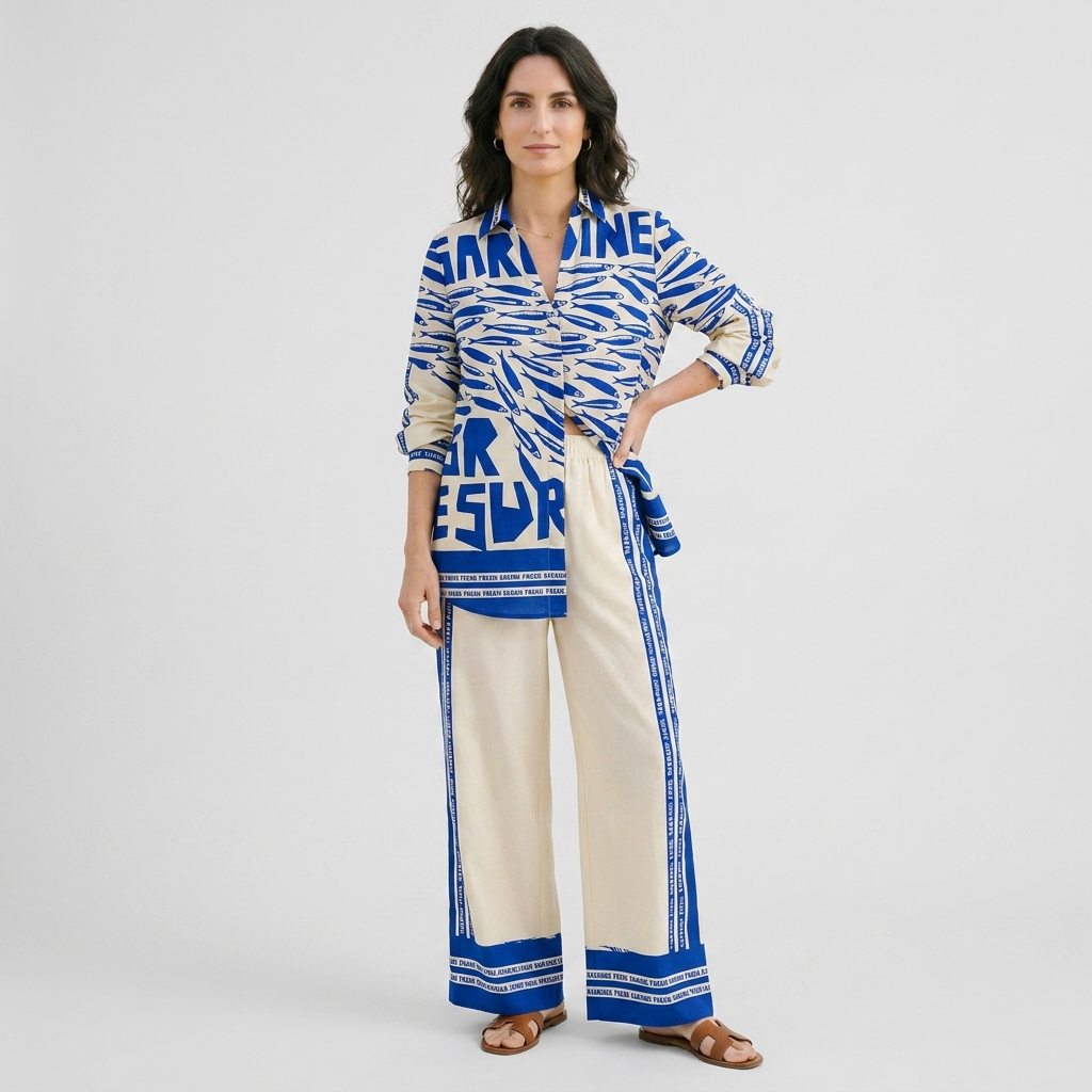Rivaclo | Women's Coordinated Set with Wide Legs – Abstract Print