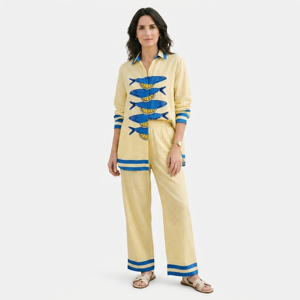 Rivaclo | Women's Coordinated Set with Wide Legs – Abstract Print