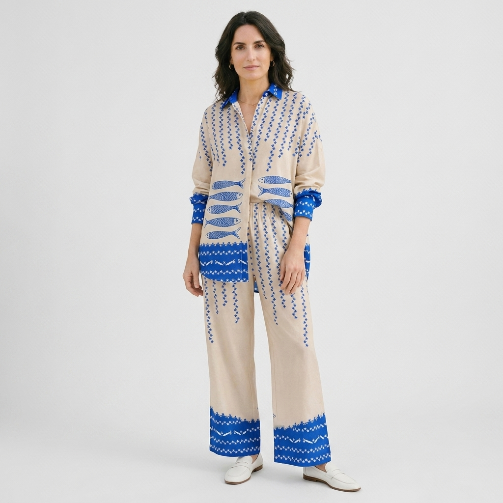 Rivaclo | Femme Ensemble Coordonné à Jambes Larges – Imprimé Abstrait