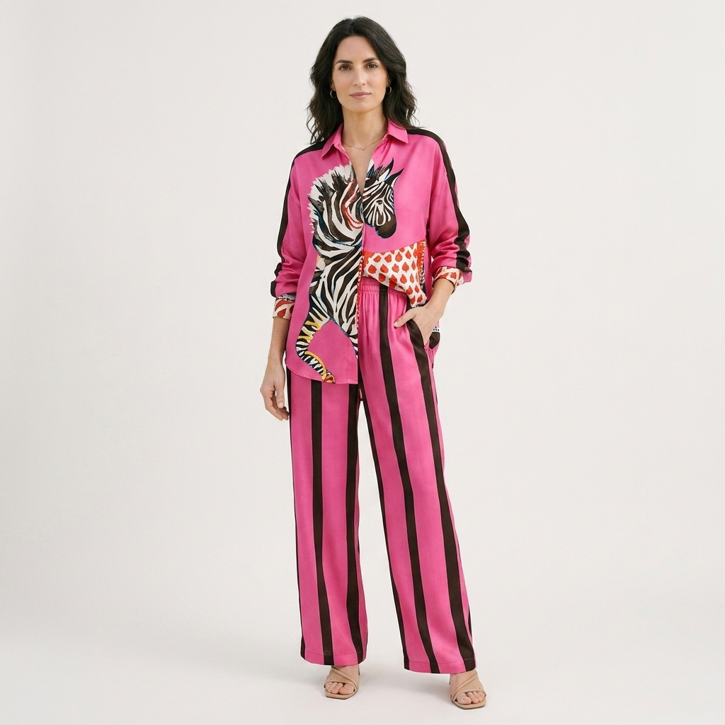 Rivaclo | Women's Coordinated Set with Wide Legs – Abstract Print