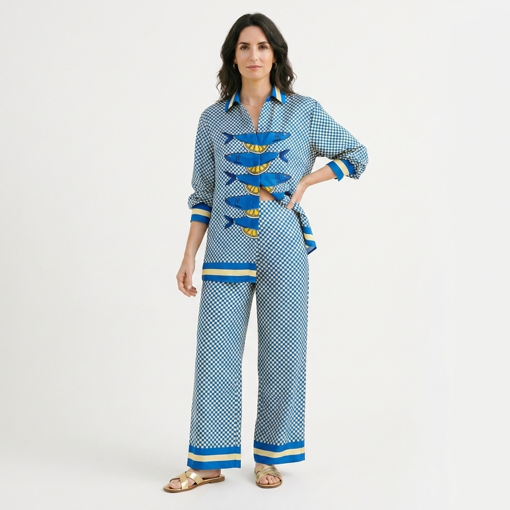 Rivaclo | Femme Ensemble Coordonné à Jambes Larges – Imprimé Abstrait