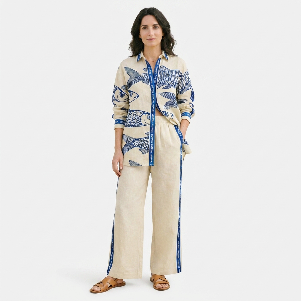 Rivaclo | Women's Coordinated Set with Wide Legs – Abstract Print
