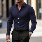 Chemise homme manches longues col velours — Bleu Marine