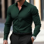 Chemise homme manches longues col velours — Vert Foncé
