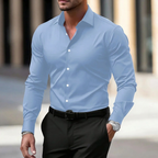 Chemise homme manches longues col velours — Bleu Ciel
