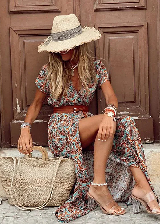 Élina | Robe Maxi Bohème Ceinturée