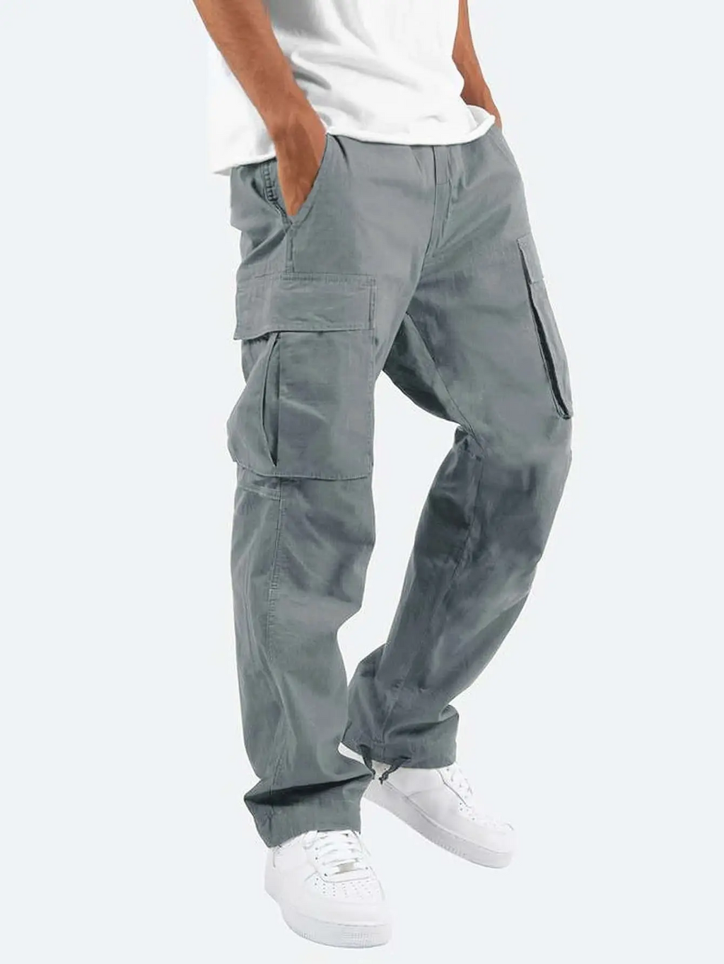 Pantalon cargo homme à cordon coupe ample — Gris